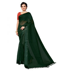 Generic Women's Cotton Blend Stripe Pattern Sarees (Green, 5-6 Mtrs)