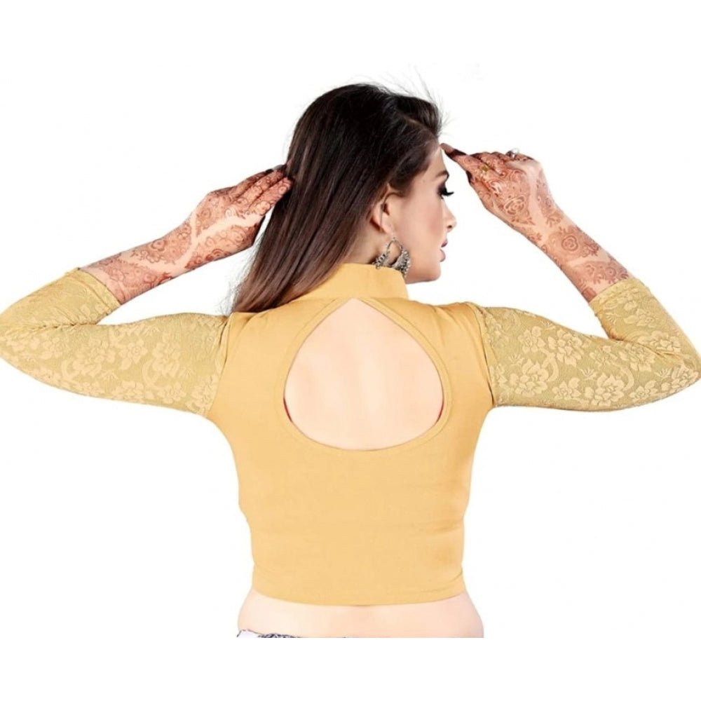 Generische Damen-Fertigbluse mit 3/4-Ärmeln aus Baumwolle und Lycra (Beige, Einheitsgröße)