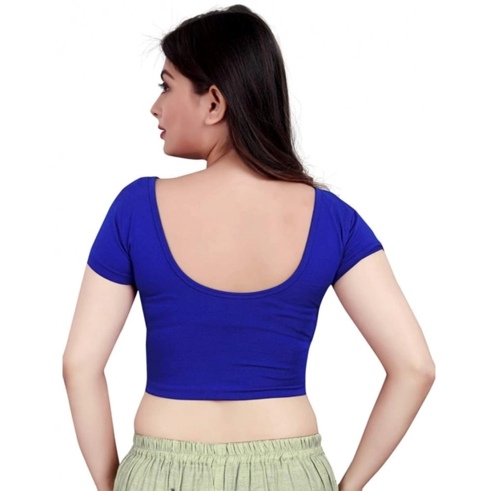 Generic Women's Short Sleeve Cotton Lycra Readymade Blouse (Royal Blue, Free Size)