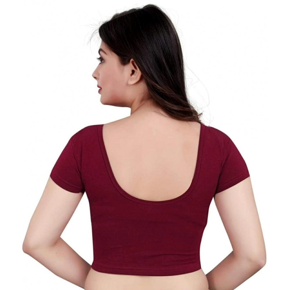 Generic Women's Short Sleeve Cotton Lycra Readymade Blouse (Maroon, Free Size)