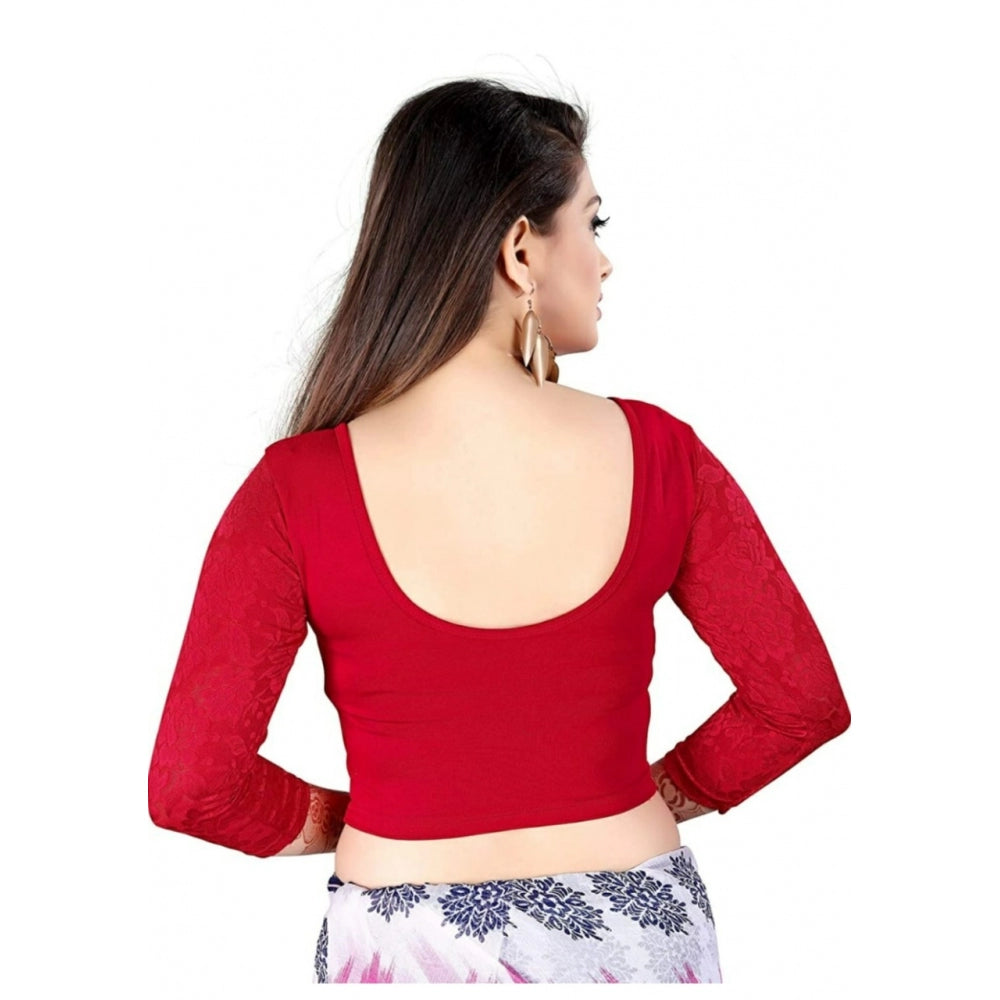 Generic Women's 3/4 th Sleeve Cotton Lycra Readymade Blouse (Red, Free Size)