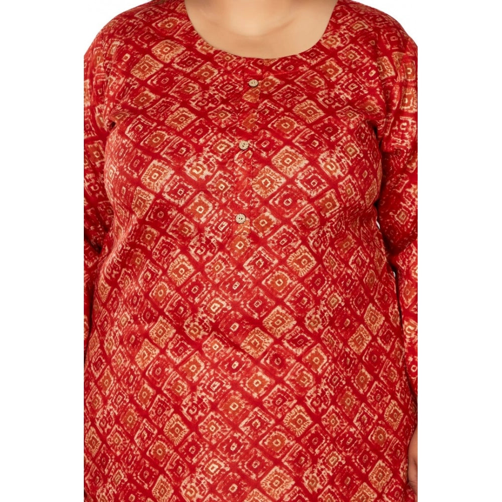 Generisches Damen-Kurti mit 3/4-Ärmeln, bedruckt mit goldener Folie, gerader Saum, Kapsel-Baumwolle (rot)