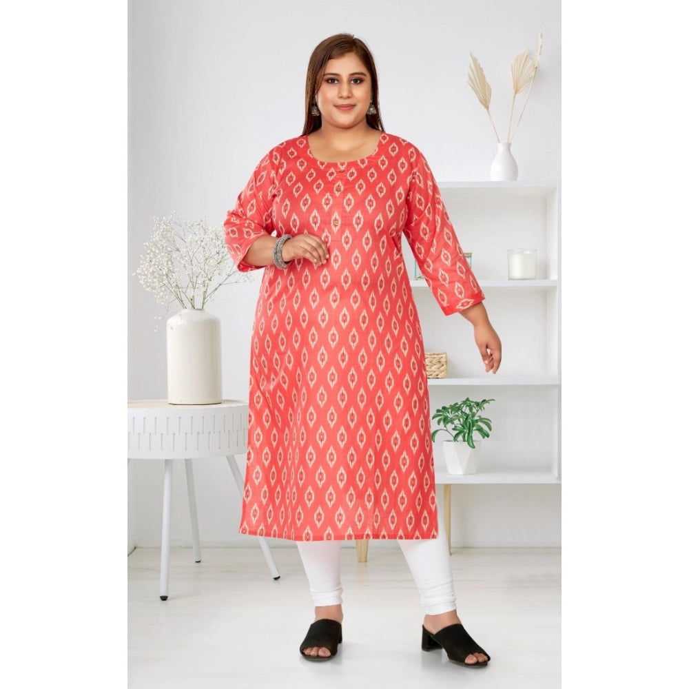 Generic Women's Casual 3/4th Sleeve Ikkat Printed Pure Cotton Straight Kurti (Pink)