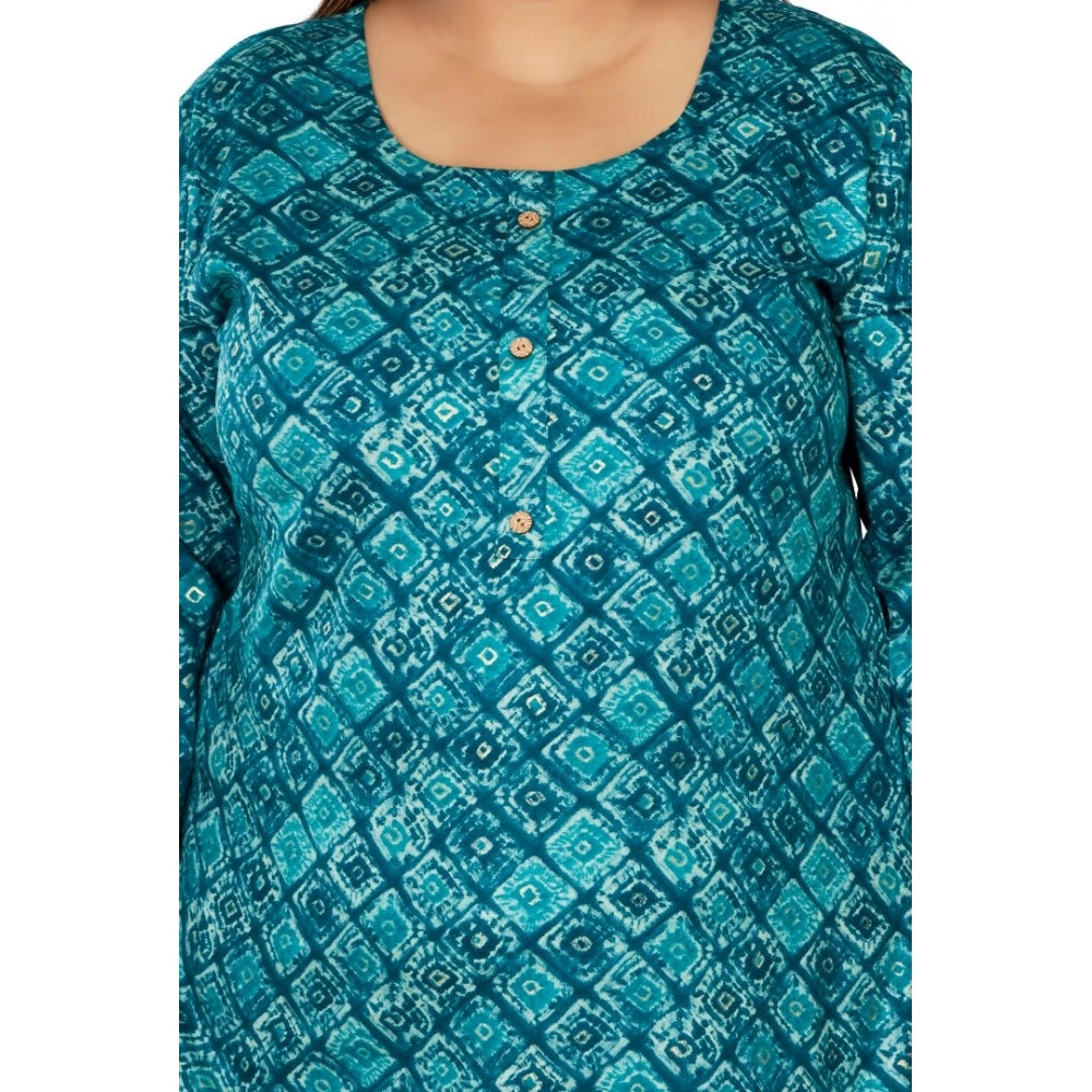 Generic Women's Casual 3/4th Sleeve Golden Foil Printed Capsule Cotton Straight Kurti (Green)