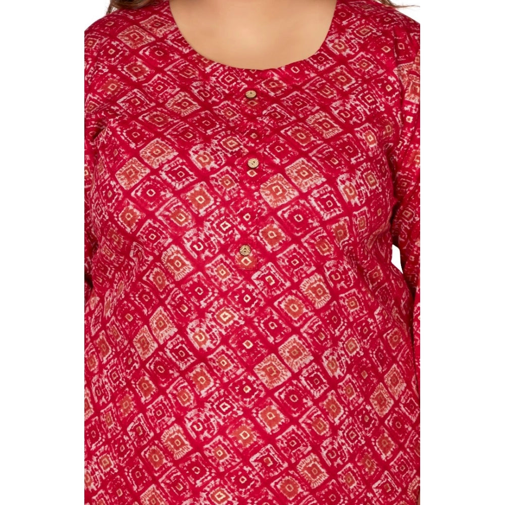 Generic Women's Casual 3/4th Sleeve Golden Foil Printed Capsule Cotton Straight Kurti (Pink)