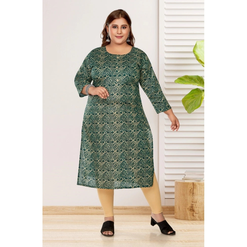 Generisches Damen-Kurti mit 3/4-Ärmeln und goldenem Foliendruck, gerade geschnittenes Kapsel-Baumwoll-Kurti (Dunkelgrün)