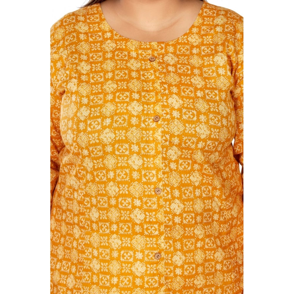 Generic Women's Casual 3/4th Sleeve Regular Printed Pure Cotton Prince Cut A-Line Kurti (Yellow)