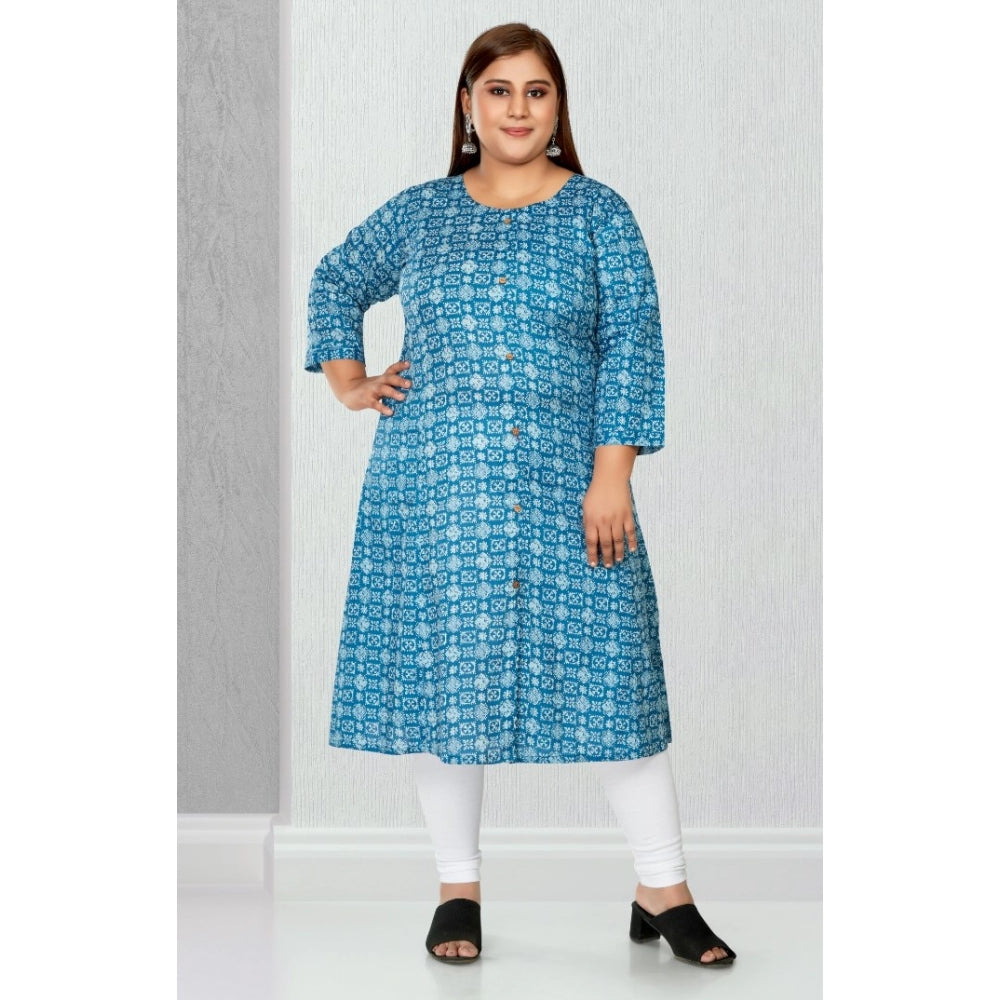 Generic Women's Casual 3/4th Sleeve Regular Printed Pure Cotton Prince Cut A-Line Kurti (Blue)