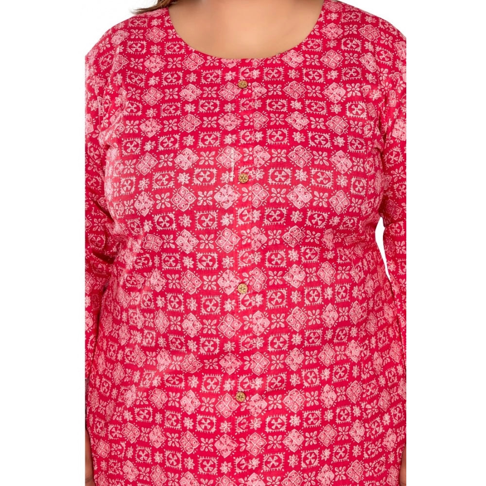 Generisches Damen-Kurti mit 3/4-Ärmeln, normalem Druck, aus reiner Baumwolle, Prinzessschnitt, A-Linie (Rosa)