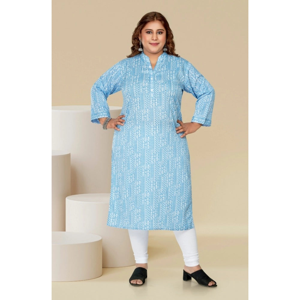 Generic Women's Casual 3/4th Sleeve Full printed Imported Synthetix Straight Kurti (Blue)