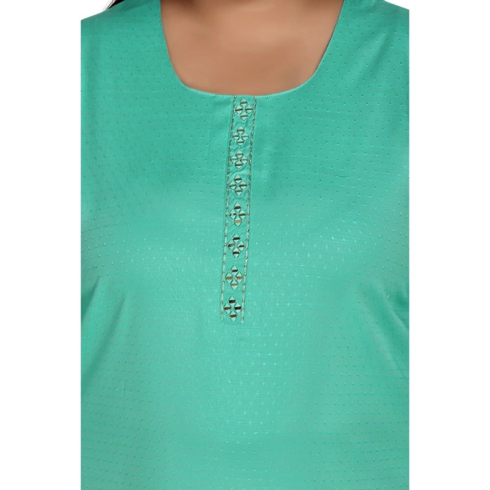 Generisches Damen-Kurti mit 3/4-Ärmeln, Viskose, bestickt, gerade, türkis