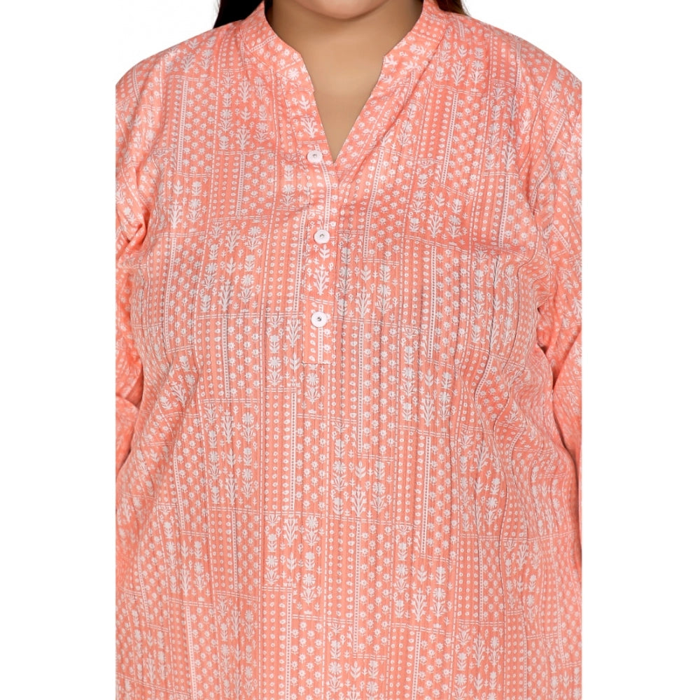 Generic Women's Casual 3/4th Sleeve Imported Synthetix Full printed Straight Kurti (Corel Pink)