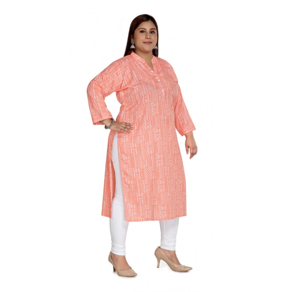 Generic Women's Casual 3/4th Sleeve Imported Synthetix Full printed Straight Kurti (Corel Pink)