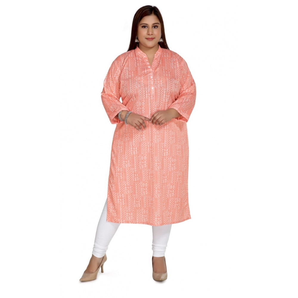 Generic Women's Casual 3/4th Sleeve Imported Synthetic Full printed Straight Kurti (Coral Pink)