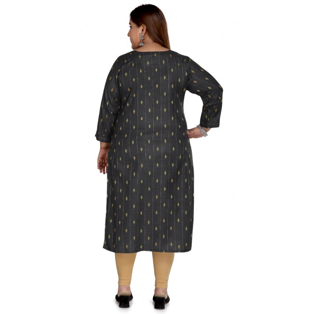 Generisches Damen-Kurti mit 3/4-Ärmeln, Baumwollmischung, golden bestickt, gerade geschnitten (schwarz)