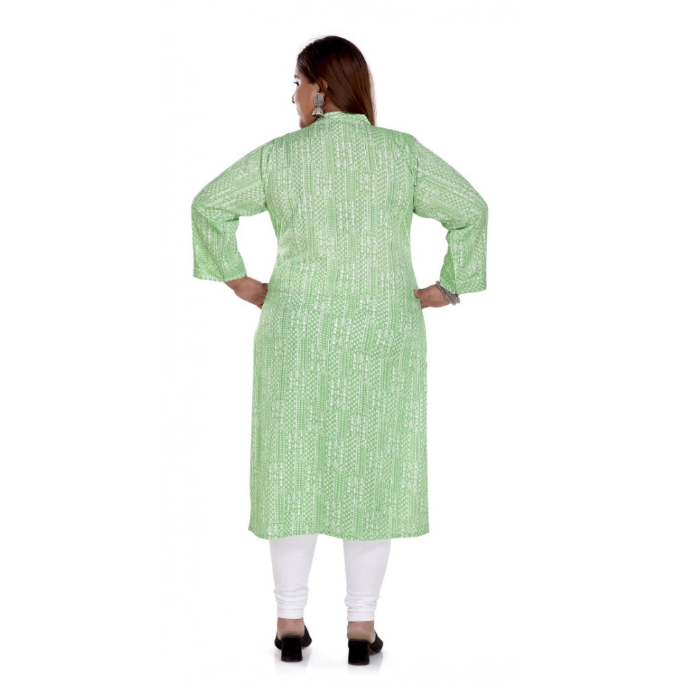 Generic Women's Casual 3/4th Sleeve Imported Synthetix Full printed Straight Kurti (Pista Green)