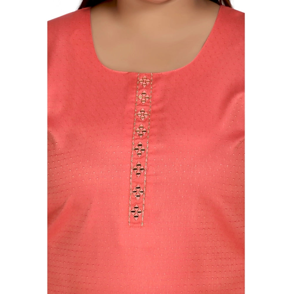 Generisches Damen-Kurti mit 3/4-Ärmeln, Viskose, bestickt, gerade, mit Spiegeleffekt (Rosa)