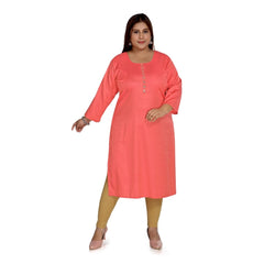 Generisches Damen-Kurti mit 3/4-Ärmeln, Viskose, bestickt, gerade, mit Spiegeleffekt (Rosa)