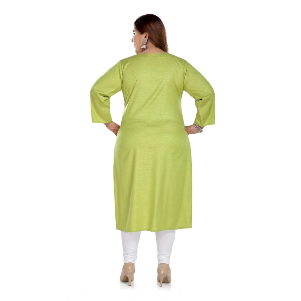 Generisches Damen-Kurti mit 3/4-Ärmeln, Viskose, bestickt, gerade, apfelgrün