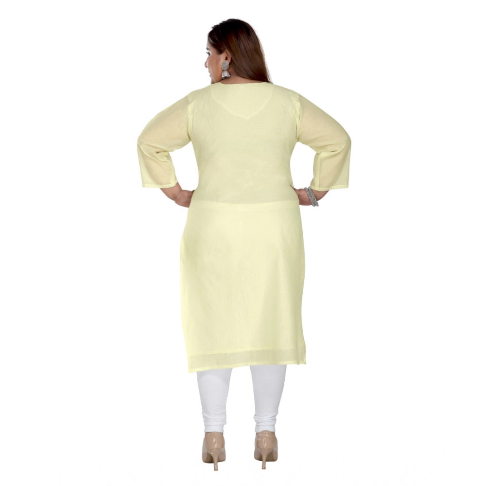 Generisches Damen-Kurti mit 3/4-Ärmeln, Viskose, bestickt, gerade, hellgelb