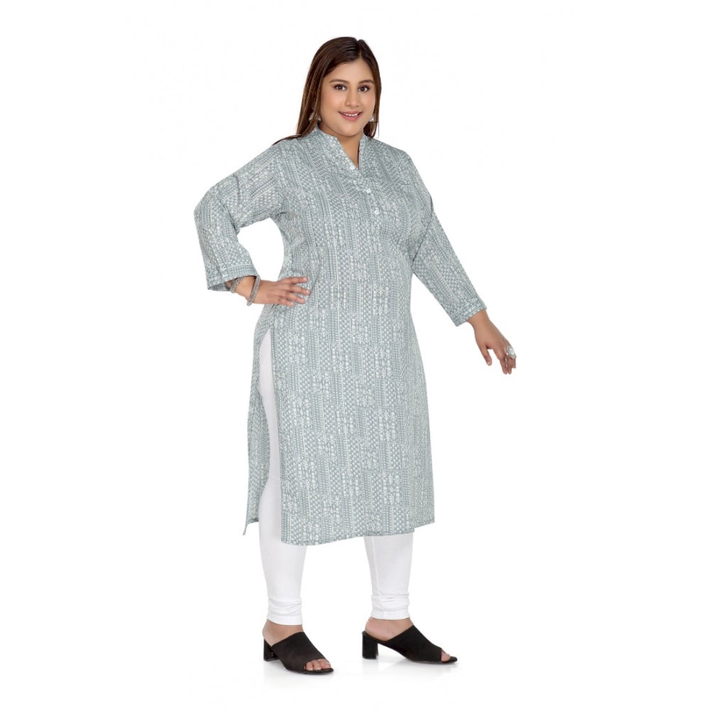 Generic Women's Casual 3/4th Sleeve Imported Synthetix Full printed Straight Kurti (Grey)