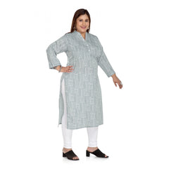 Generic Women's Casual 3/4th Sleeve Imported Synthetic Full printed Straight Kurti (Grey)