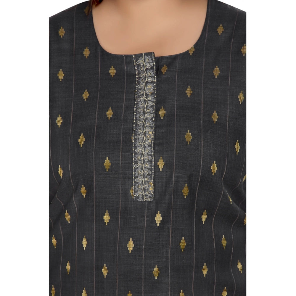 Generisches Damen-Kurti mit 3/4-Ärmeln, Baumwollmischung, golden bestickt, gerade geschnitten (schwarz)