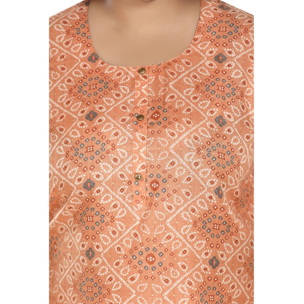 Generisches Damen-Kurti mit 3/4-Ärmeln, Viskose und goldenem Foliendruck (Hellorange)