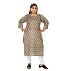 Generic Women's Casual 3/4th Sleeve Pure Cotton Ikkat Printed Straight Kurti (Dark Grey)