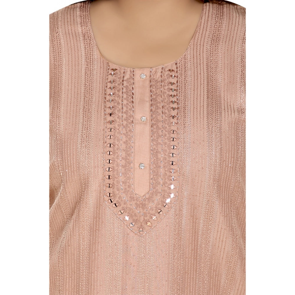 Generisches, gerades Kurti mit 3/4-Ärmeln aus importiertem Stoff, selbstbestickt und gefüttert (Corel-Pink) für Damen