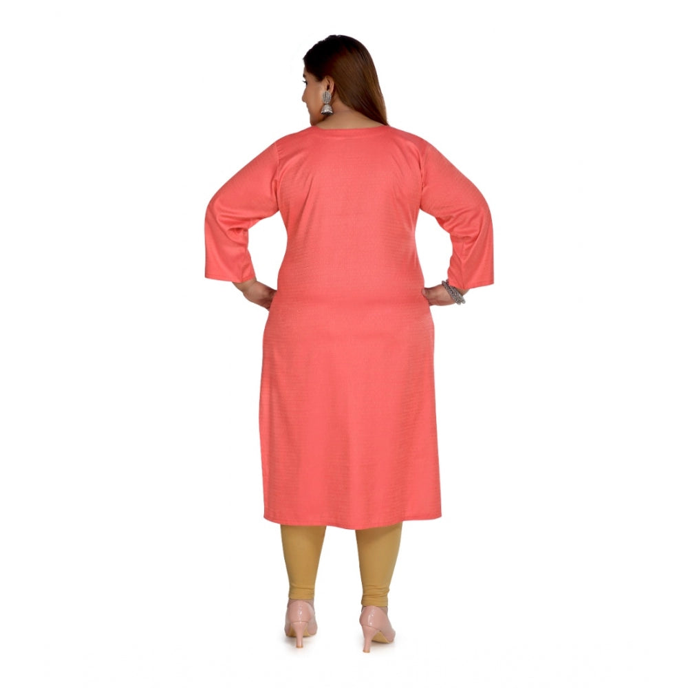 Generisches Damen-Kurti mit 3/4-Ärmeln, Viskose, bestickt, gerade, mit Spiegeleffekt (Rosa)