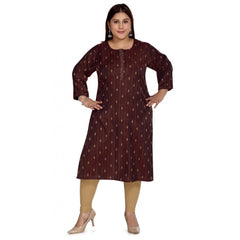 Generisches, gerades Kurti aus Baumwollmischung mit 3/4-Ärmeln und goldener Stickerei für Damen (Kastanienbraun)