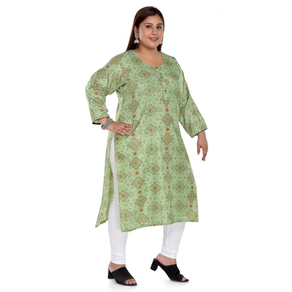 Generic Women's Casual 3/4th Sleeve Rayon Golden Foil Printed Straight Kurti (Pista Green)