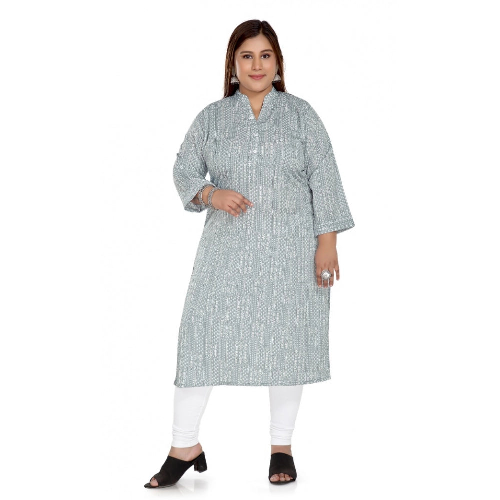 Generic Women's Casual 3/4th Sleeve Imported Synthetic Full printed Straight Kurti (Grey)