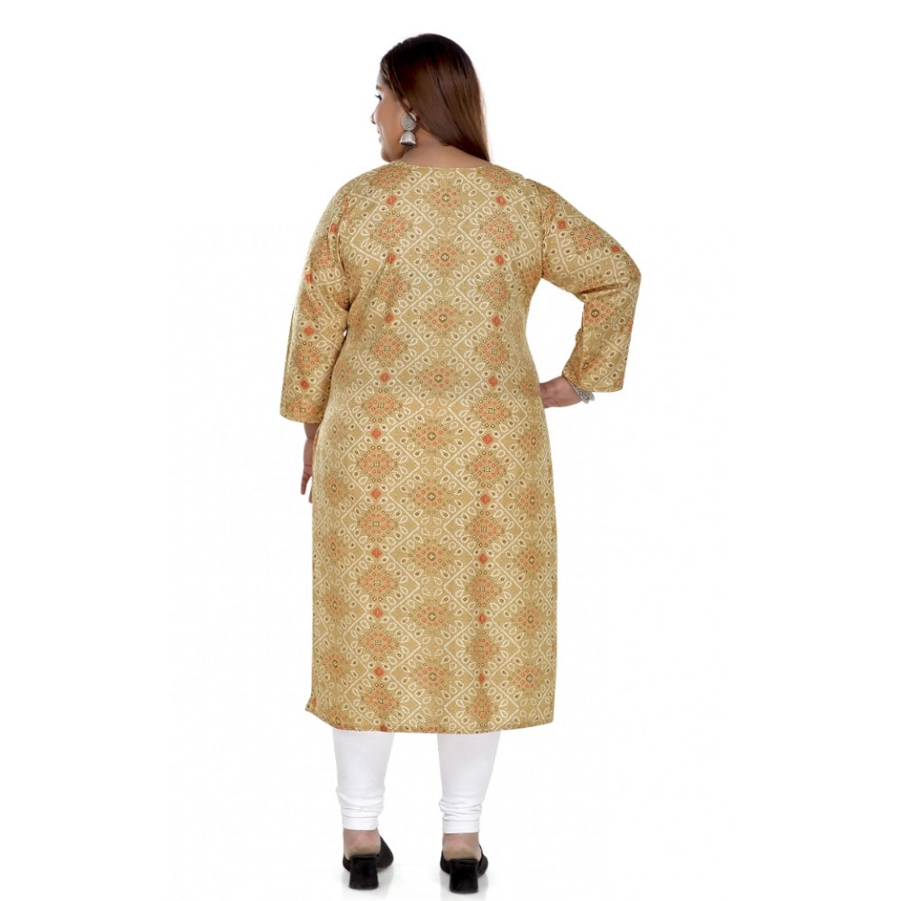 Generisches Damen-Kurti mit 3/4-Ärmeln, Viskose und goldenem Foliendruck (Hellbraun)