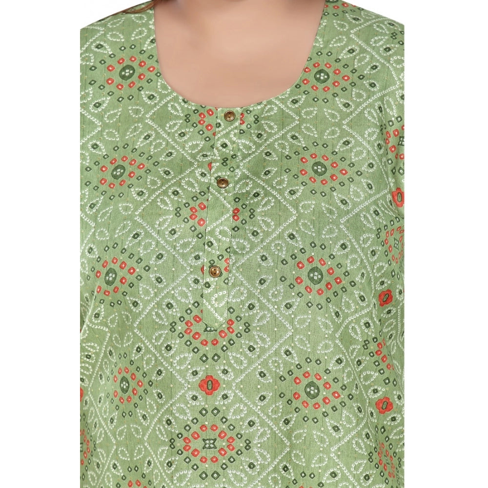 Generisches Damen-Kurti mit 3/4-Ärmeln, Viskose und Goldfolienaufdruck (Pistaziengrün)