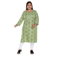 Generic Women's Casual 3/4th Sleeve Rayon Golden Foil Printed Straight Kurti (Pista Green)