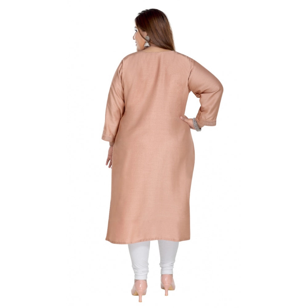 Generisches, gerades Kurti mit 3/4-Ärmeln aus importiertem Stoff, selbstbestickt und gefüttert (Corel-Pink) für Damen