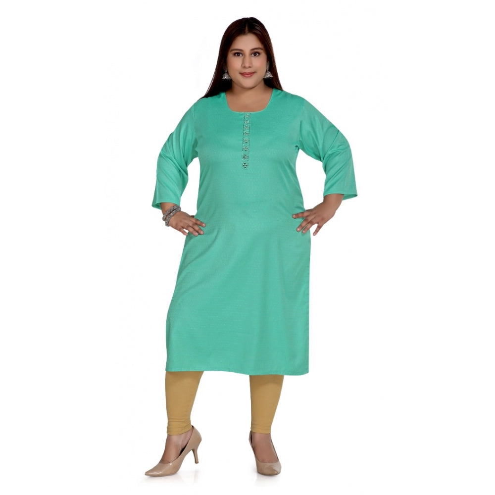 Generisches Damen-Kurti mit 3/4-Ärmeln, Viskose, bestickt, gerade, türkis