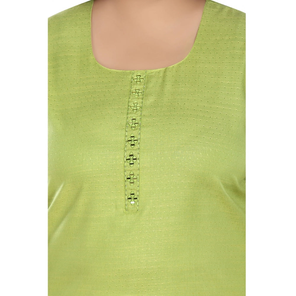 Generic Women's Casual 3/4th Sleeve Rayon Mirror Embroidered Straight Kurti (Apple Green)