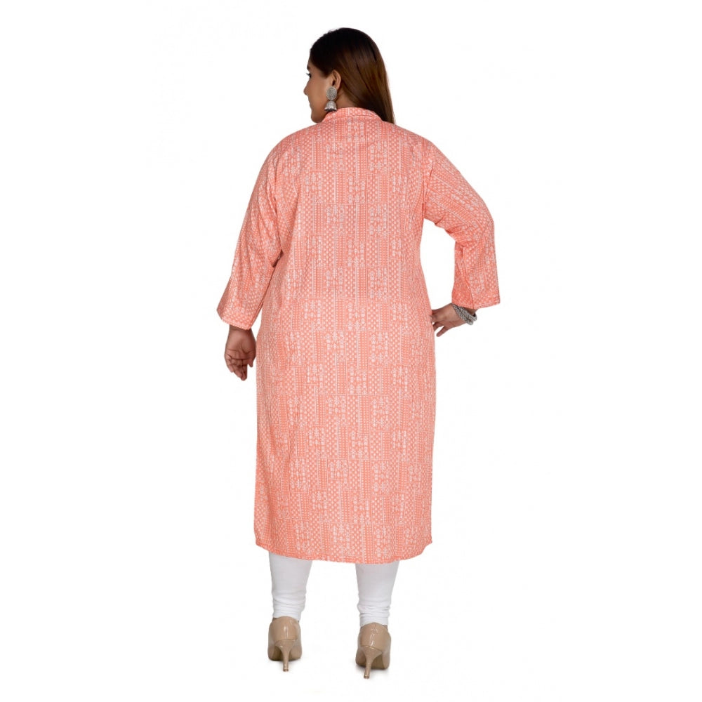 Generic Women's Casual 3/4th Sleeve Imported Synthetix Full printed Straight Kurti (Corel Pink)