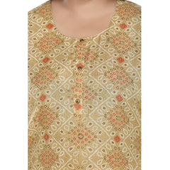 Generic Women's Casual 3/4th Sleeve Rayon Golden Foil Printed Straight Kurti (Tan)