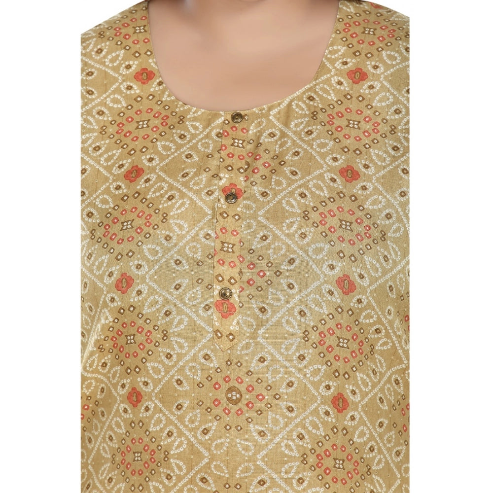 Generisches Damen-Kurti mit 3/4-Ärmeln, Viskose und goldenem Foliendruck (Hellbraun)