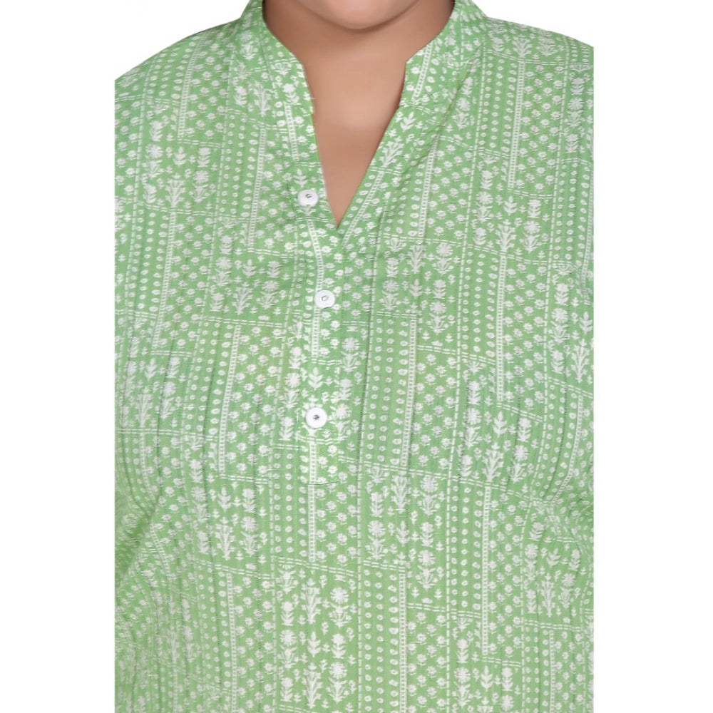 Generic Women's Casual 3/4th Sleeve Imported Synthetic Full printed Straight Kurti (Pista Green)