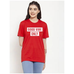 Generic Women's Cotton Blend Good Vibe Only Printed T-Shirt (Red)