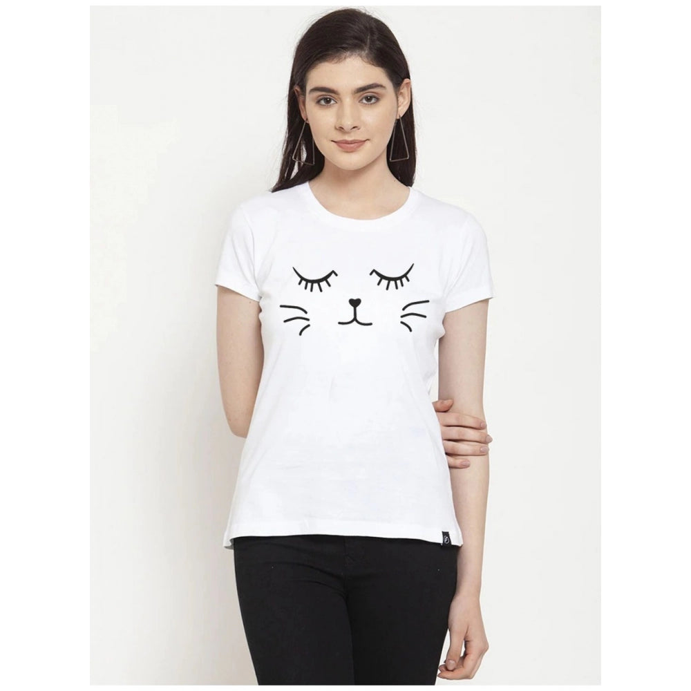 Generisches Damen-T-Shirt aus Baumwollmischung mit Katzen-Aufdruck (weiß)