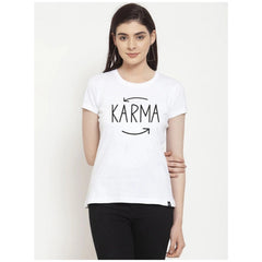 Generisches Damen-T-Shirt mit Karma-Aufdruck aus Baumwollmischung (weiß)