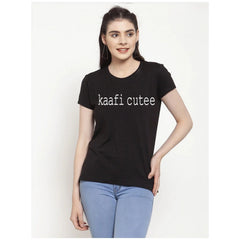 Generic Women's Cotton Blend Kaafi Cutee Printed T-Shirt (Black)