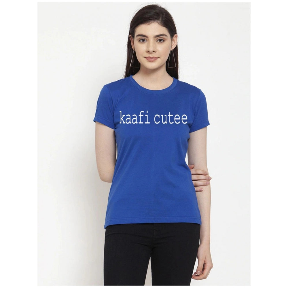 Generic Women's Cotton Blend Kaafi Cutee Printed T-Shirt (Blue)