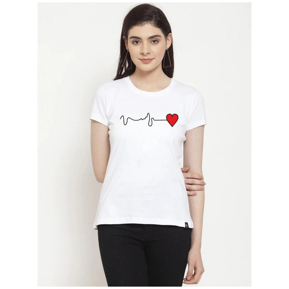 Generisches Damen-T-Shirt mit Wellen-Aufdruck aus Baumwollmischung (weiß)